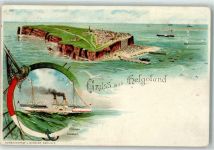 27498 W2192 Helgoland Lithographie Steilküste Dampfschiff Prinzess Elisabeth Rettungsring Fischernetz Möwen