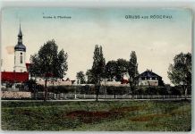 01619 O8404 Röderau 1915 - Kirche Pfarrhaus