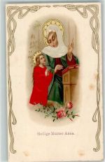 mit echter Stoff Applikation, Heilige Mutter Anna , Jugendstil Heilige 1910 Prägedruck