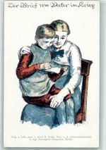 Der Brief vom Vater im Krieg sign.Emil R.Weiß Verein für Kindervolksküchen Kriegsnot Künstlerkarte