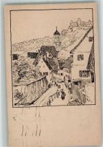 Federzeichnung F. Kallmorgen , Eingang in die Stadt Kunst und Leben 1929 Künstlerkarte