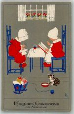 Meissner u. Buch Serie 2300 Namenstag Kinder Buch lesen , nähen, Katze Puppenwiege Döring, L. / LD 1924 Künstlerkarte