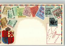 Port Louis Lithographie Wappen Briefmarkenkarte