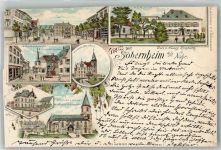 55566 W6553 Bad Sobernheim 1897 Gebrauchsspuren Kirche Kriegerdenkmal Grossgasse Realschule Adelskorrespondenz Lithographie beschnitten