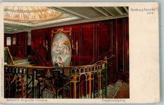 Treppenaufgang Hamburg-Amerika-Line Dampfer Auguste Victoria / Dampfer Viktoria 1900 Lithographie / Künstlerkarte