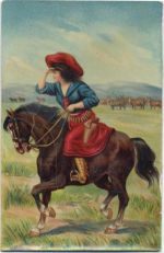 Frau, Pferd, Künstler-AK Rund um die AK 1908