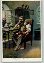 Portrait vom Meistersinger Hans Sachs Künstlerkarte Nr. 3217 Münchner Kunst Gebrauchsspuren