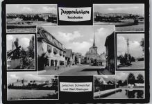 97490 W8721 Poppenhausen , Unterfr - Gesamtansicht Feld Schwimmbad Haus Baum Straße Auto Feld