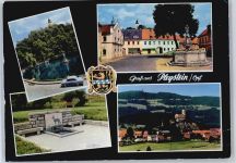 92714 W8481 Pleystein - Brunnen, Reh, Teilansicht, Wappen