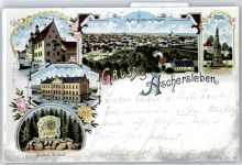 06449 O4320 Aschersleben , Sachs-Anh Lithographie Kriegerdenkmal , Gymnasium