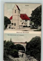 79539 W7850 Brombach , Kr Lörrach - Kirche Eisenbahnbrücke Albpartie