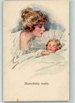 BKW Serie 572-1 Mutterliebe wacht Muttertag Künstlerkarte