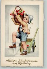 Erika Nr. 3287 Junge mit einer Blumenkarre Muttertag