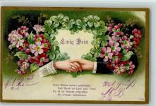 Ewig Dein - Hände reichen sich, Glücksklee, Blüten AK Poesie 1907 Lithographie / Prägedruck