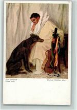 Nr. 1658 Pierrot mit Hund und Gitarre - sign Hedwig Wollner Wiener Kunst