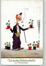 Namenstag Blumentöpfe Clown AK Wills, J. 1935 Gebrauchsspuren
