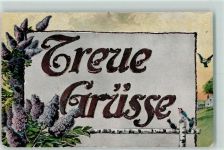 AK mit Glimmerauflage Flieder 1924 Gebrauchsspuren