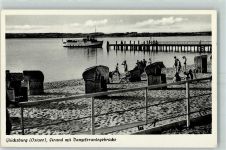 24960 W2392 Glücksburg Ostsee - Strand Strandkörbe Dampferanlegestelle Dampfer