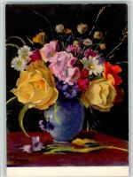 E. Schlatter - Letzte Blumen, Blumenvase - Spendenkarte der C.V.J.M. Schlatter, E. E. Künstlerkarte