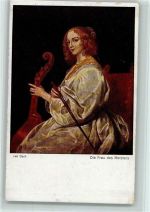 Gemälde van Dyck - Die Frau des Meisters mit einem Cello AK Streichinstrument