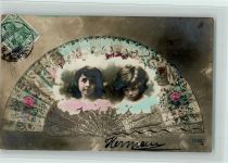 Kinderköpfe im Fächer - Serie 7062-5 AK Fächer 1908 Fotomontage AK