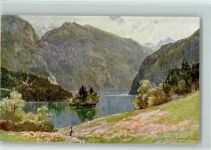 Alpiner Kunstverlag Richter Nr. 29 - Königsee mit Insel Christlieger , gute Erhaltung Compton, T.