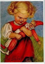 Selbstverlag Nr. 398 - Mädchen mit einer Puppe Hampelmann Spötl, M. 1940