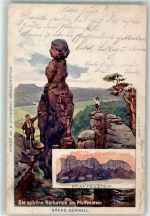 01824 O8305 Königstein , Sächs Schweiz 1900 Künstlerkarte Die schöne Barbarine am Pfaffenstein