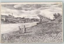 Hrodna Garten a. d. Memel 1915 Künstlerkarte dei gesprengte Brücke