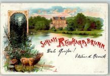 99894 O5804 Reinhardsbrunn 1898 Lithographie Schloss Reinharsbrunn Hirsch