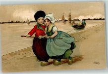 Hollandkinder Ziehen ein Boot Trachten Verlag Dondorf AK Hardy, F. 1919