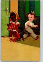 Kinder kleines Kind versteckt sich Schwarzafrikaner 1933 Künstlerkarte