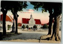 04874 O7293 Belgern b Torgau Foto AK Rathaus Denkmal Postsäule