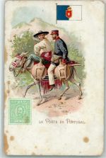 Lisboa Lissabon Lithographie Tracht Post Uniform Esel
