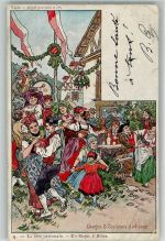 sign. P. Kauffmann Nr. 9 La fete patronale Trachten Elsass 1902 Gebrauchsspuren