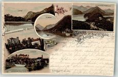 87645 W8959 Hohenschwangau 1904 Gebrauchsspuren Lithographie Alpsee Plansee Schloss Hohenschwangau