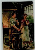 Amboss Hammer Liebespaar Schmied 1906 Prägedruck