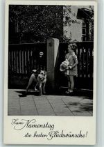 Namenstag - Mädchen mit einem Blumenstrauß 1941 AK Terrier