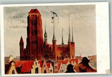 Danzig Gdansk 1929 Künstlerkarte sign. Hellinggrath,Berth. Kirche St. Marien