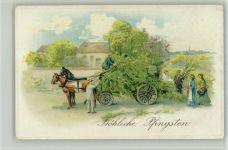 Serie 1932 - Maibäume werden verladen - Litho 1913 AK Pfingsten Prägedruck