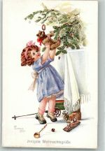 Hel. B. 519/2 sign. Florence Cownie - Weihnachten Teddybär Kind Künstler Künstlerkarte