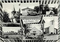 67141 W6708 Neuhofen , Pfalz - Ortsansichten Kirche Mühlrad Wirtshaus VW-Käfer Mehrfachaufnahme