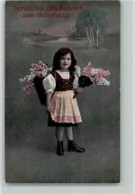 Geburtstag - Mädchen mit Flieder in der Kiepe AK Flieder 1915
