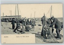 O2111 Ahlbeck Fischer - Netze leeren - Berufe ca 1910 AK Angeln