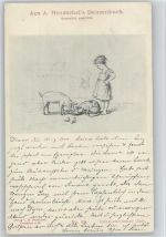 Skizzenbuch Nr. 28 - Unbescheidener Gast - Katze und Schwein Hendschel, A. Künstlerkarte
