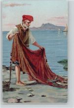 Italien Fischer Typen Trachten - Litho ca 1900 AK Angeln