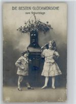 Geburtstag - Foto AK - Kinder Telefon