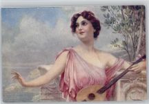 Frau mit einer Laute - sign Schramm - Salon J.P.P. Nr. 2221 AK Zupfinstrument Künstlerkarte