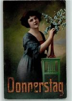 Verlag R + K/L 2177 Donnerstag - Jugendstil Blumenvase und Blumentisch AK Tag Prägedruck