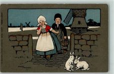 Hollandkinder mit weißen Hasen 1910 AK Parkinson, E.